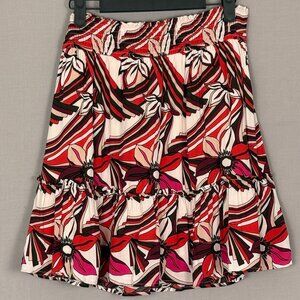 Anthropologie Floral Tiered Mini Skirt Red Tan Brown Print Size S